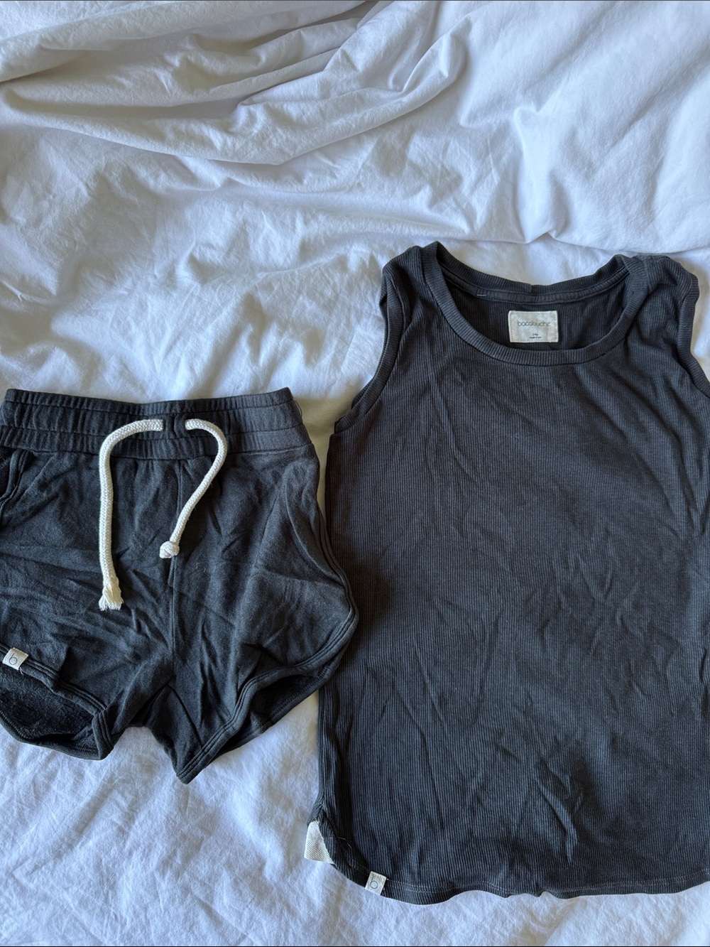 Kids Black Tank Top and Drawstring Shorts Set